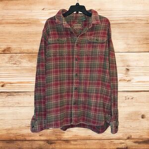 Orvis Mens XL Heavy Flannel Shacket Shirt Jacket Red Green Plaid w/ Pockets